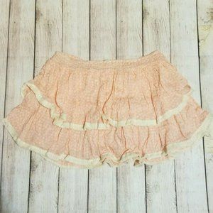 Cool Change Women Pink Ruffle Skirt White Flowers Fringe size L NWT